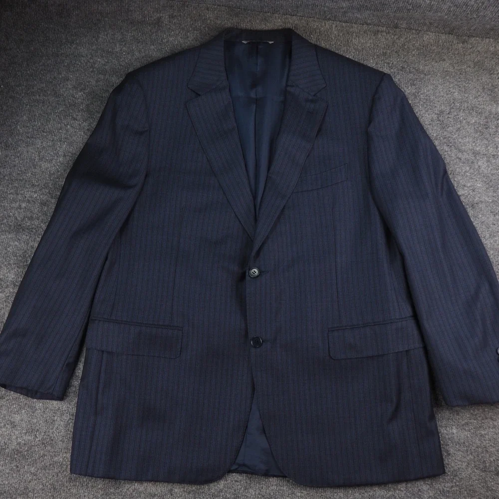 Canali Blazer Mens 46R Navy Blue Pinstripe Wool Luxury Made in Italy Sport Coat